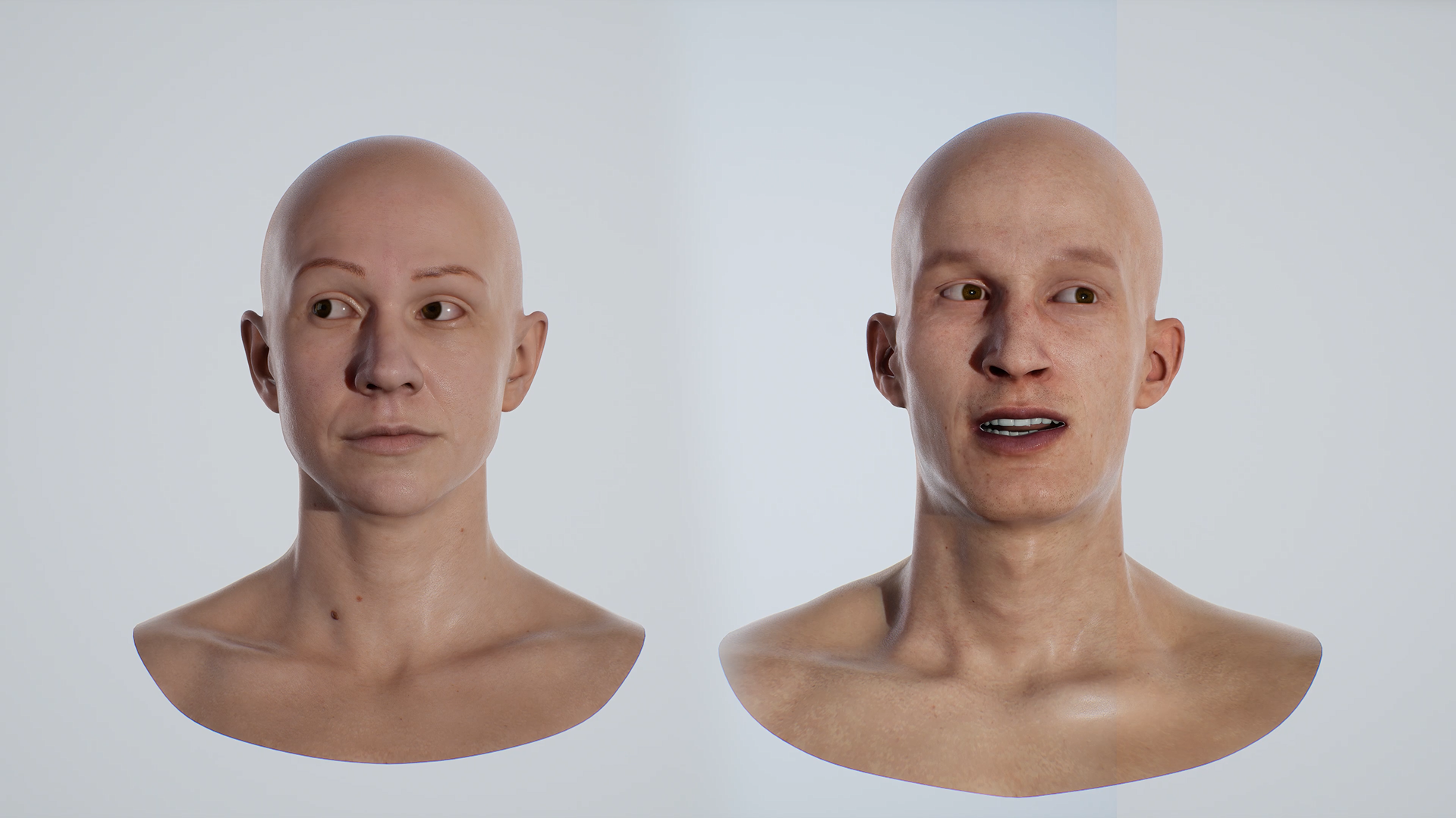 Real-Time Transformation in Unreal Engine: 6 Digital Double Characters Blending into One Another